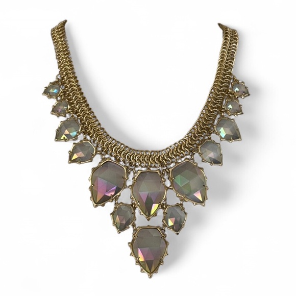 Vintage Kendra Scott Elegant Gretchen Statement Necklace Gold Iridescent Slate - Picture 4 of 17